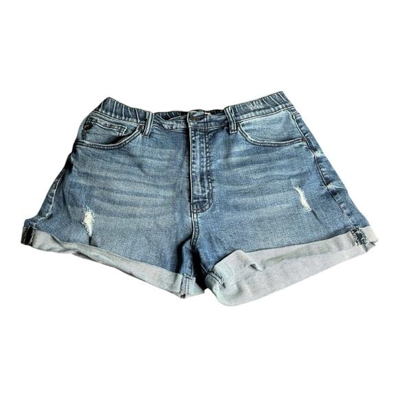 Kancan Medium Wash Denim Cuffed Shorts Distressed Detail Size 31 - Picture 1 of 6